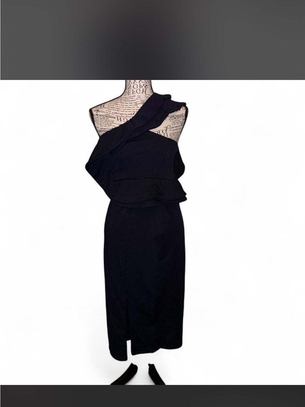 Ecowish Elegant One-Shoulder Navy Ruffle Midi Dress NWT